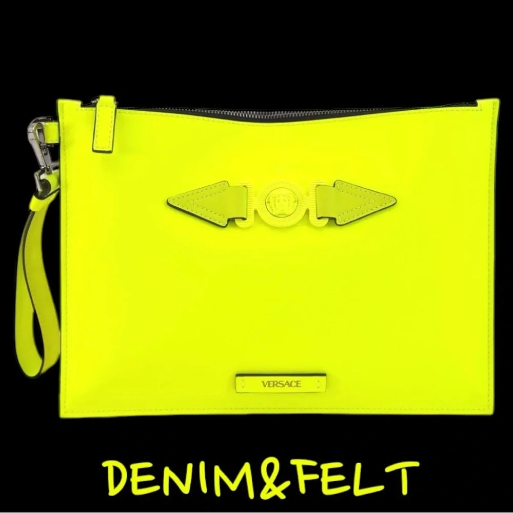 VERSACE Large Medusa Biggie Calfskin Leather Rubberized Clutch/HandBag/Wristlet!